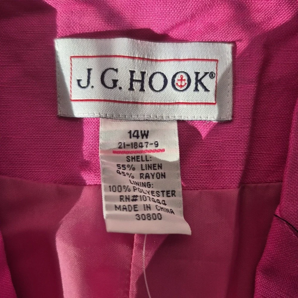 J.‎ G. Hook Suit Jacket Womens 14W Pink Linen Blend Blazer Preppy Vtg NWOT